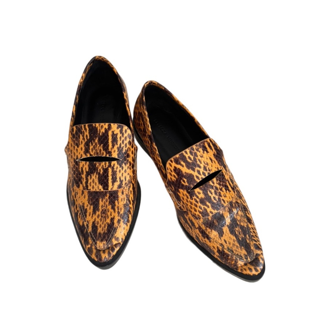 Rebecca Minkoff Leather Faux Snakeskin Brown/Yellow Loafers size 7